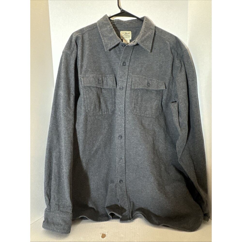 LL Bean Men XL Chamois Shirt Flannel Fabric Traditional Fit Heather Gray Button